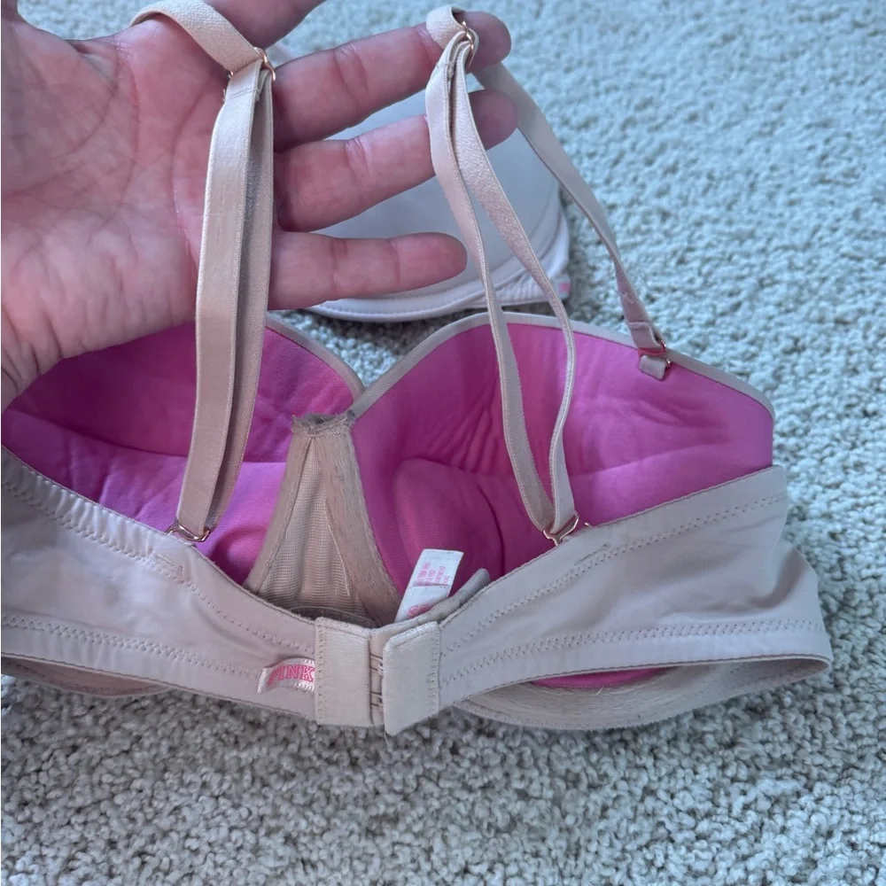 Lot of 3 Pink Victoria Secret Bras 34 c blue nude tan push up - Picture 7 of 12